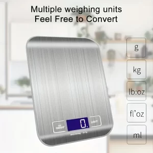 משקל נירוסטה אלקטרוני למטבח. עד 5 או 10 KG