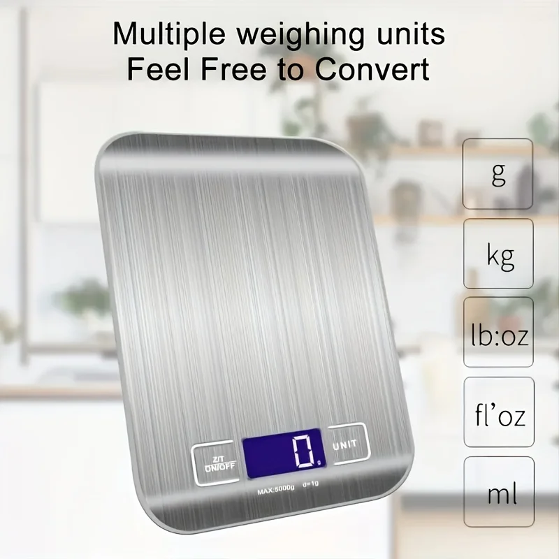 משקל נירוסטה אלקטרוני למטבח. עד 5 או 10 KG