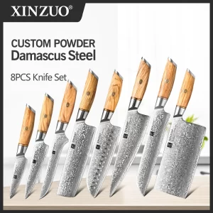 סט סכיני מטבח יוקרתיות מסדרת XINZUO  ידית נדן מעץ זית.