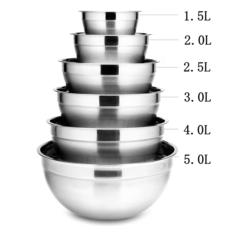 סט קערות נירוסטה איכותיות בגדלים - 6Pcs 1.5-5L