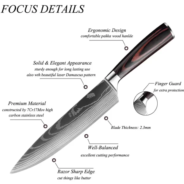 מגוון סכיני מטבח יפניים איכותיים מאוד. ידית עץ יוקרתית. של חברת XITUO.