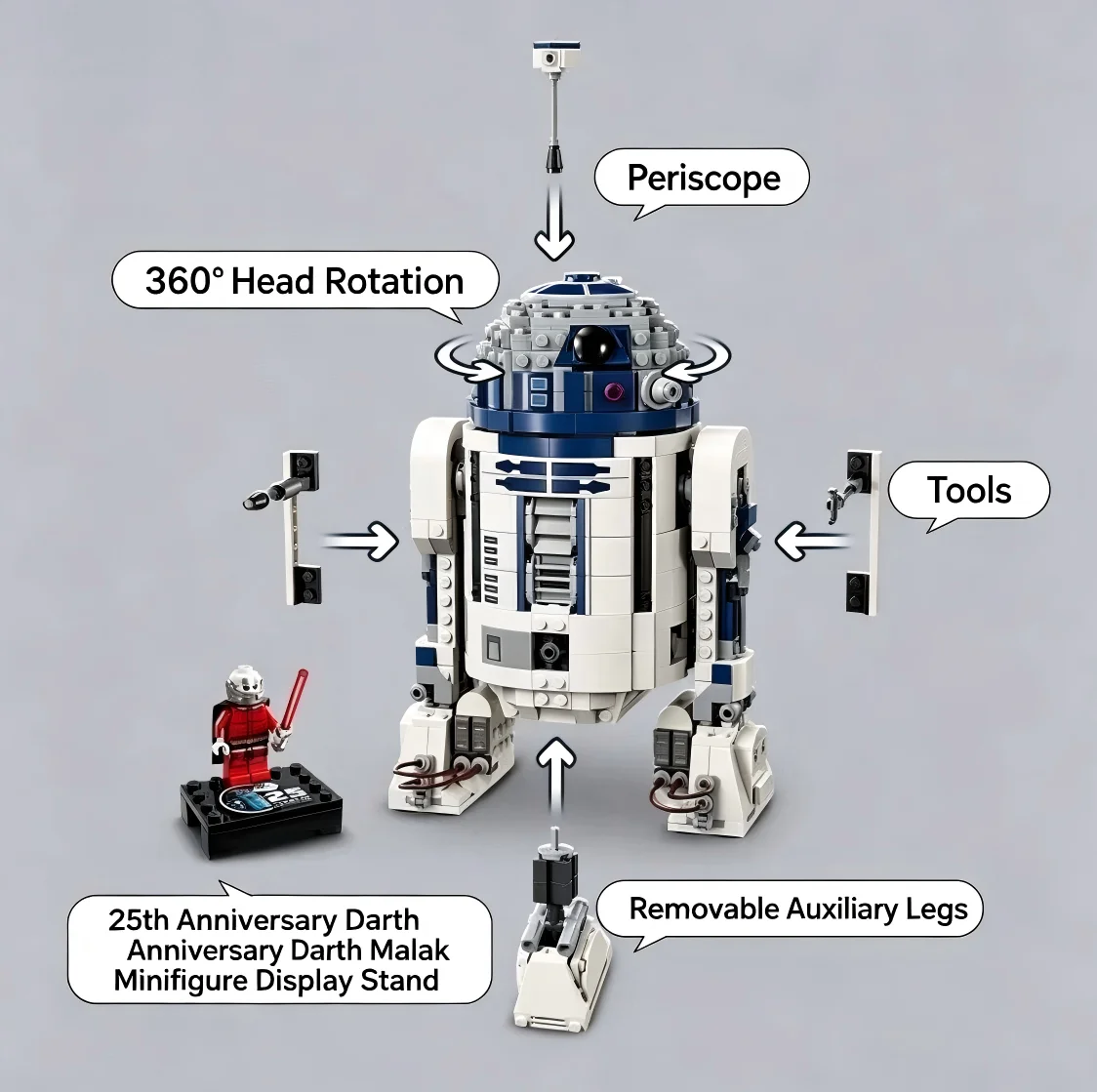 קוביות בנייה R2-D2 1050PCS על שולחן עבודה