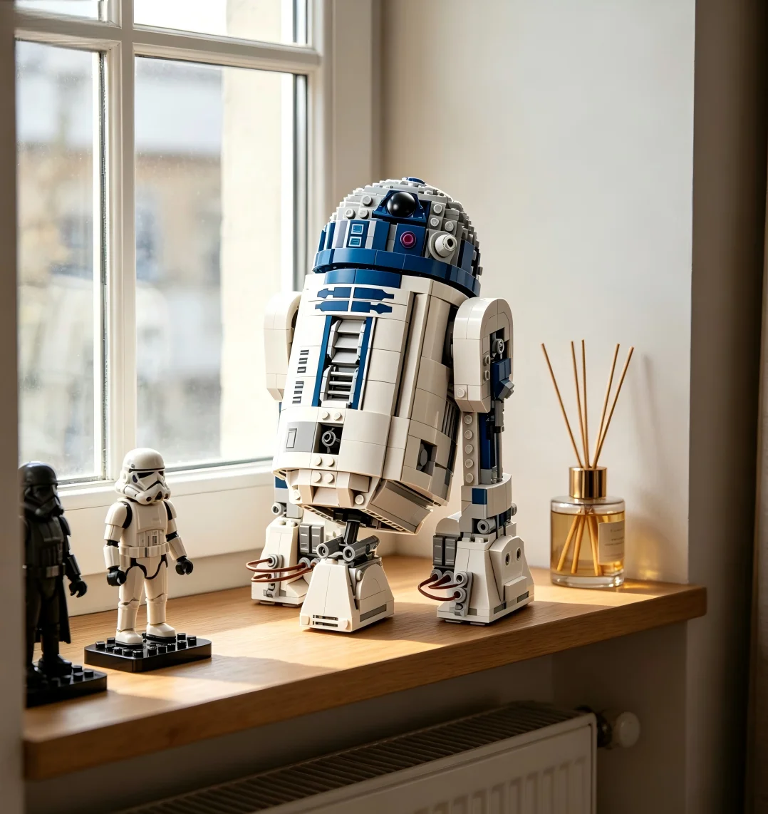 קוביות בנייה R2-D2 1050PCS על שולחן עבודה